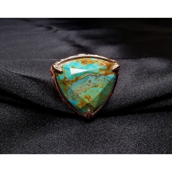 Genuine Turquoise Copper Ring Barse Thailand Size 6.5 Triangle - Picture 3 of 5